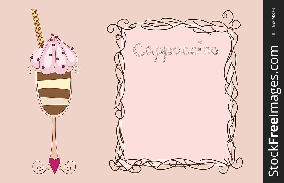 Card with cappuccino and frame