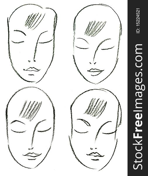 Set of woman's faces. Make-up basis