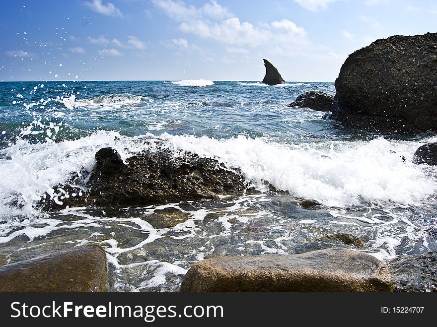 Sea Landscape With A Shark-like Stone