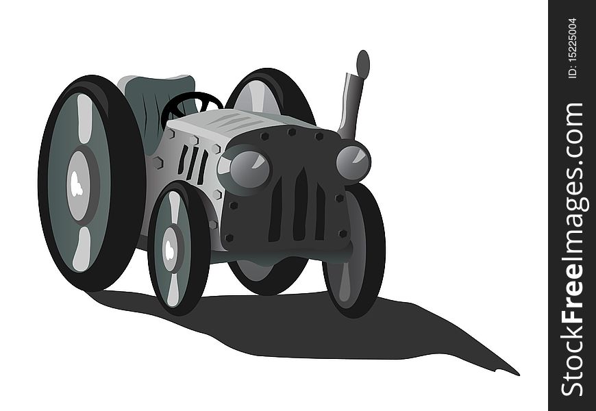 Vintage black tractor. Vector illustration