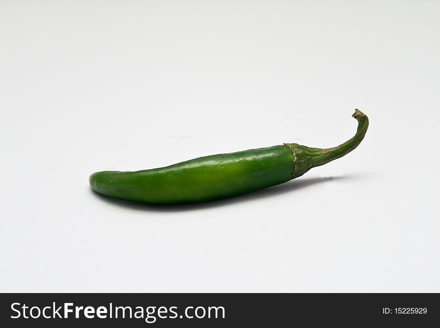Green Chilli Pepper, isolated on white background.