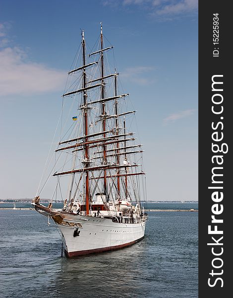 White passenger sailing ship at sea