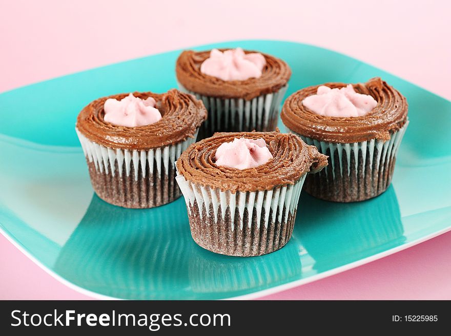 Raspberry filled chocolate cupcakes upclose