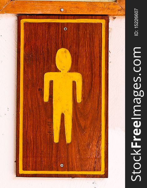 Water closet sign for men made from wood and painting