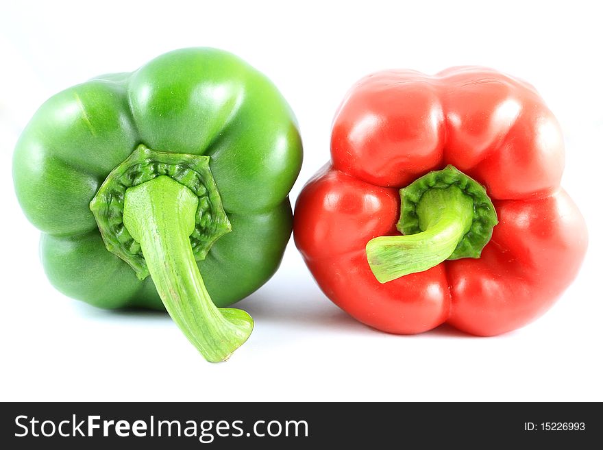 Red and Green pepper isolated on white background