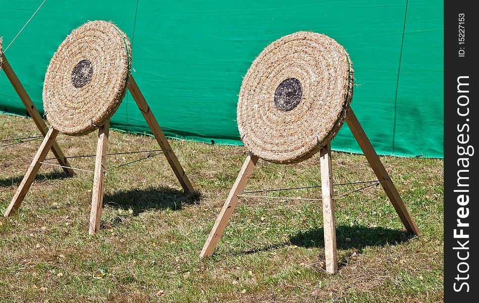 Two ancient straw archery targets. Two ancient straw archery targets