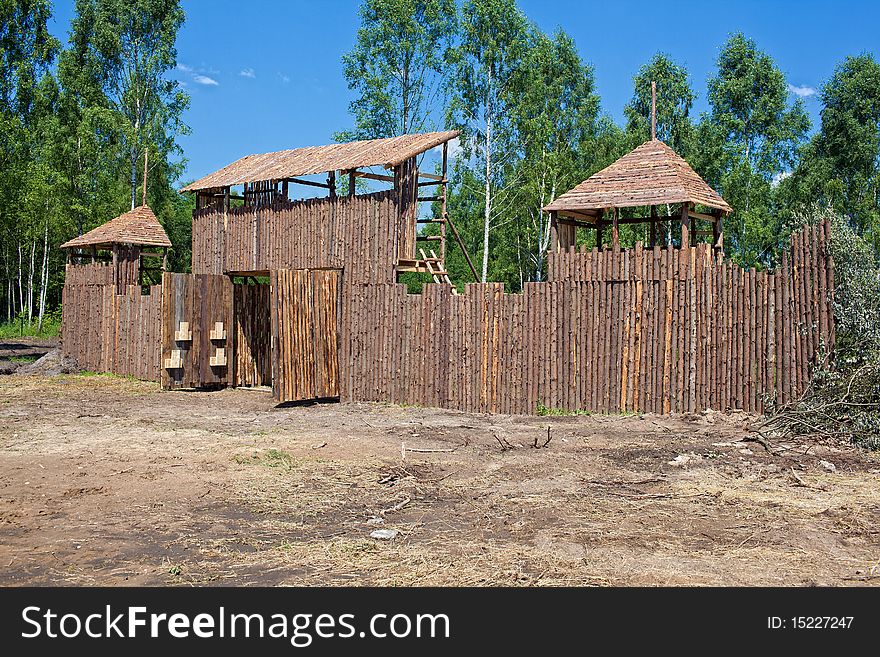 Ancient wooden fort at sunny day. Ancient wooden fort at sunny day