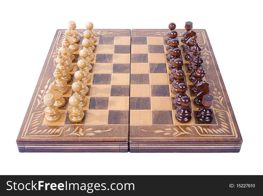 Set of a chess figures on a chessboard isolated on white background. Set of a chess figures on a chessboard isolated on white background