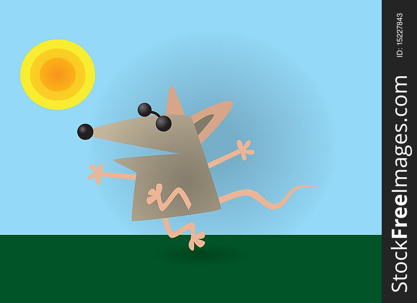 Blind mouse running towards to sun