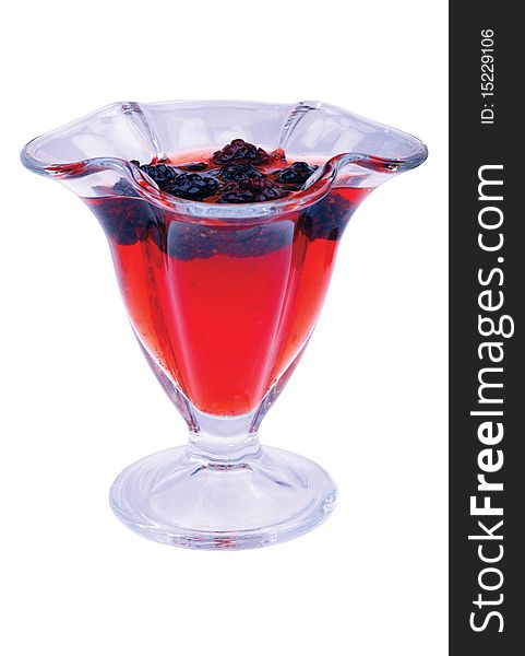 Blackberry drink in glass close-up. Isolated object on a white background