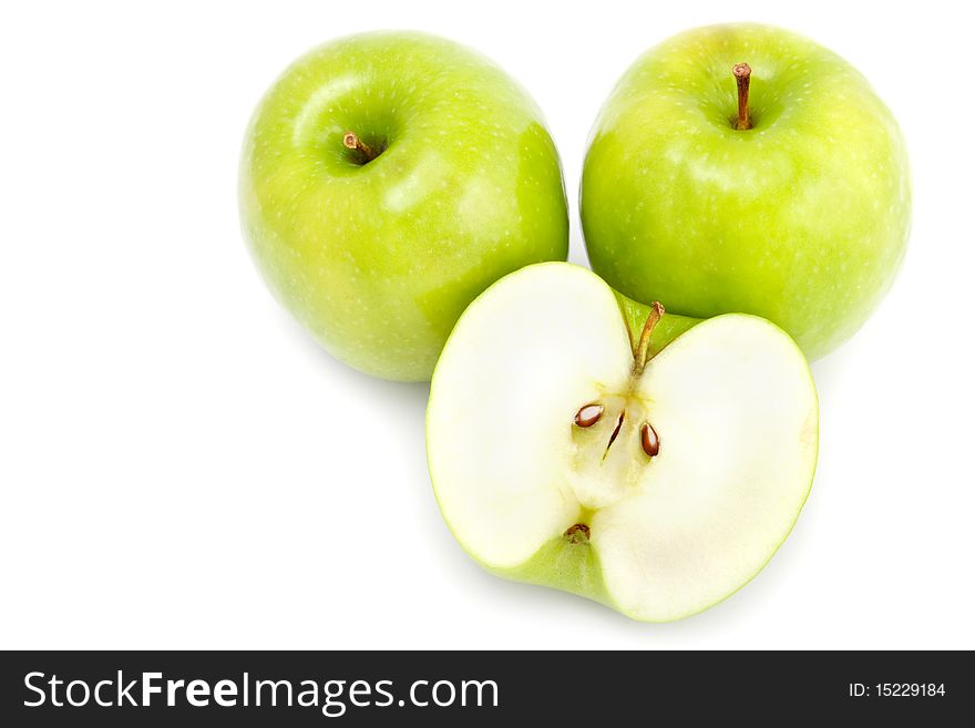 Fresh green apples isolated on white background