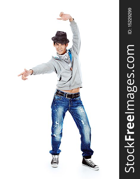 Shot of a dancing young man. Isolated over white background. Shot of a dancing young man. Isolated over white background.