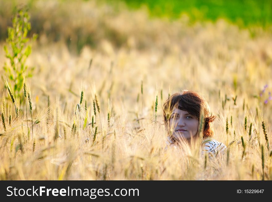 Photo of a young beautiful woman in a wheat field. Photo of a young beautiful woman in a wheat field