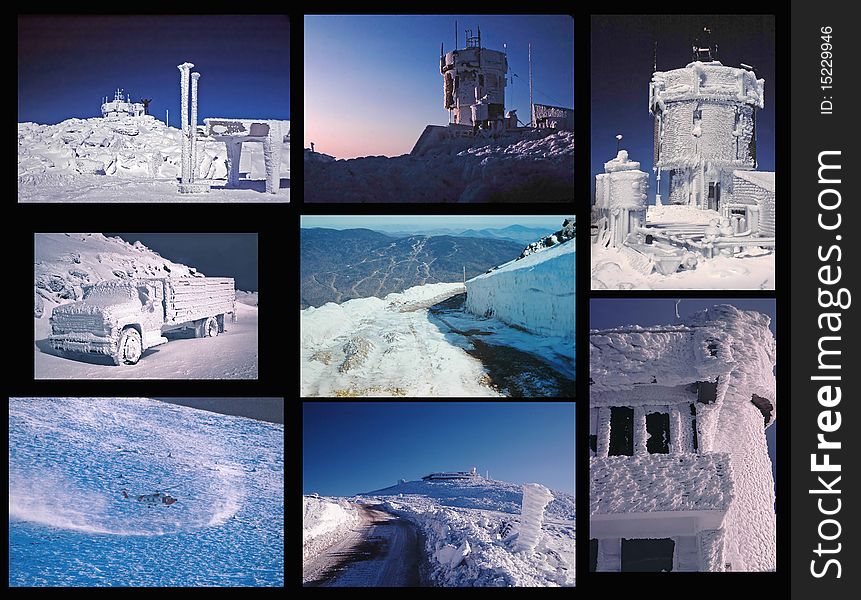 Mount Washington in winter summit montage