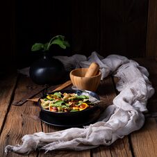 Pasta Salad With Green Asparagus, Olives And Parma Ham Stock Photography