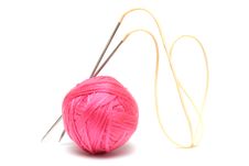 Pink Clew And Knitting Needles Isolated On White Stock Images Pink Clew And Knitting Needles Isolated On White Stock Images