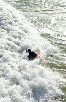 Man Kayaking In The Sea. Stock Photo