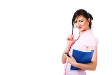 Attractive Young Girl In Pink Blouse With Papers Royalty Free Stock Images Attractive Young Girl In Pink Blouse With Papers Royalty Free Stock Images