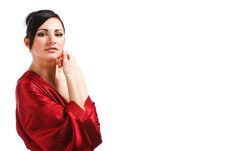 Charming Young Woman In Red Gown Stock Images