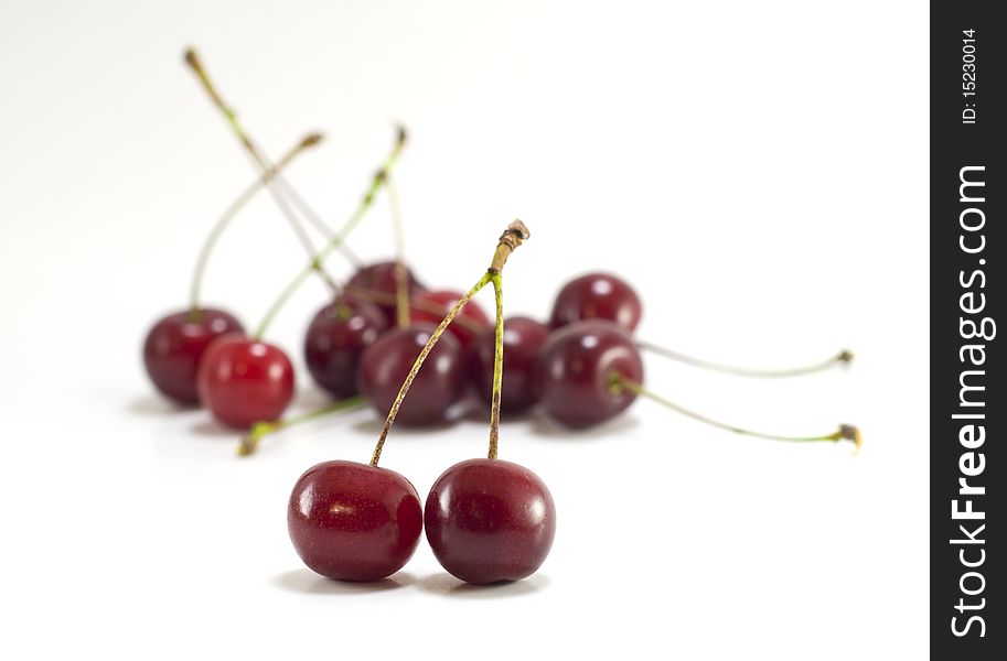 Sweet cherries with two cherries at front. Sweet cherries with two cherries at front