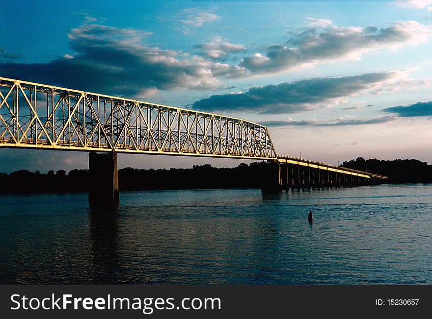View of a bridge over the Mississippi river.