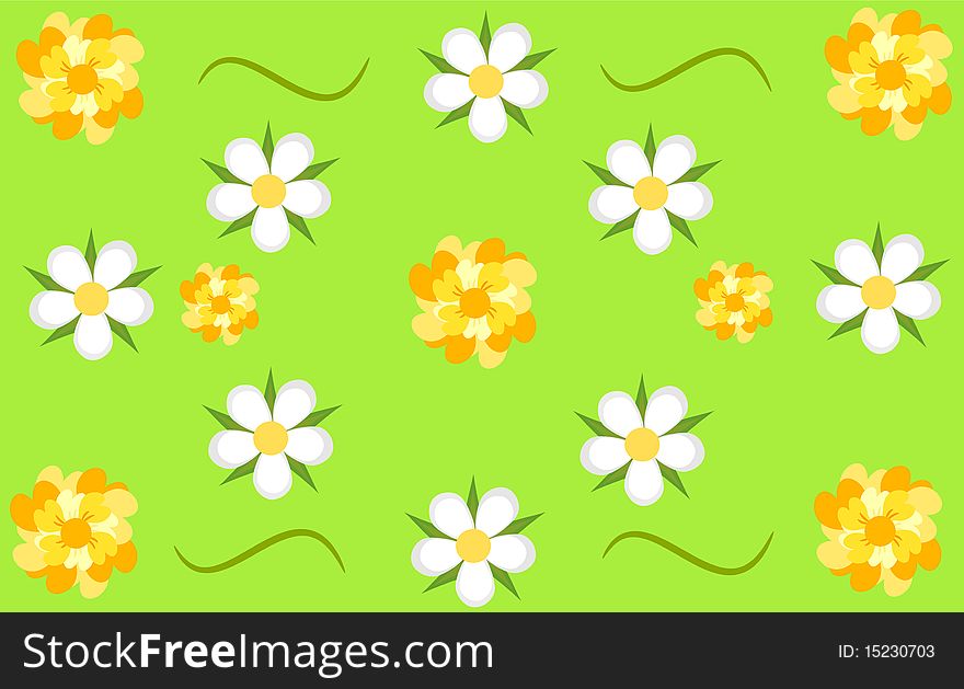 Floral texture - white and yellow flowers over green background. Floral texture - white and yellow flowers over green background