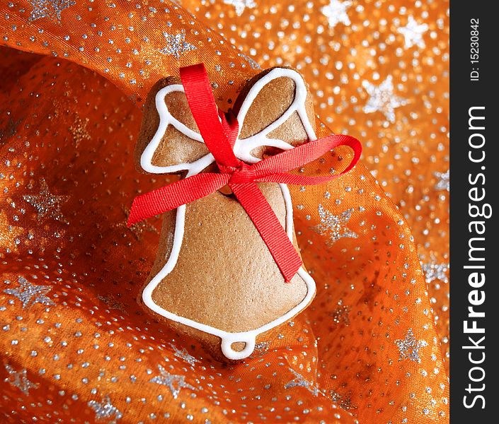 Gingerbread cookie in the shape of a bell