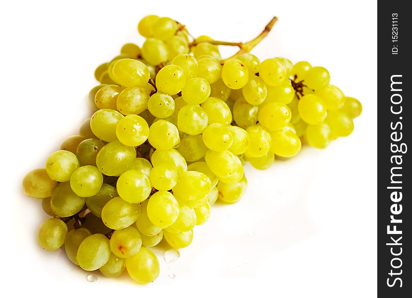 Juicy grapes isolated on white background with drops of water. Juicy grapes isolated on white background with drops of water