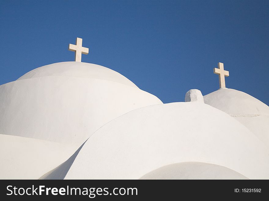 White greek church with blue sky. White greek church with blue sky