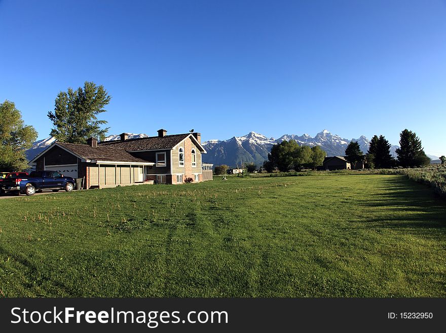 House in countryside with beautiful landscape on background,h,USA