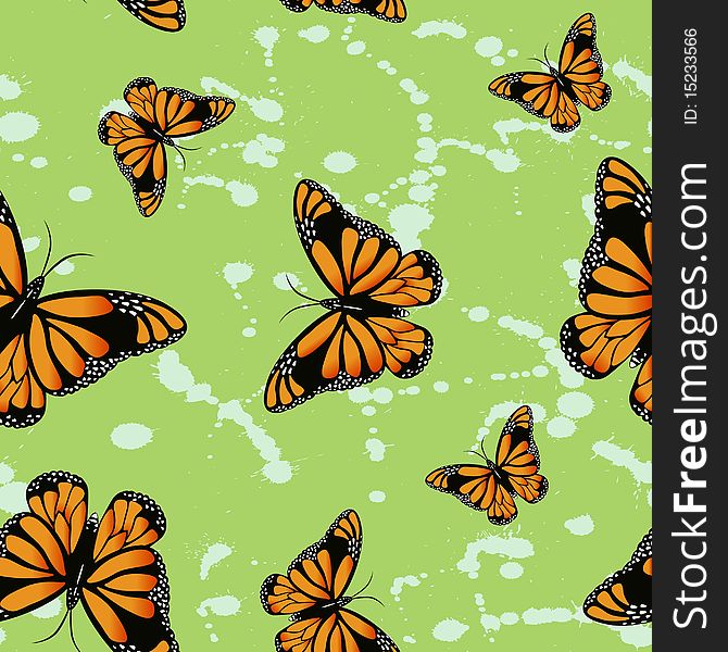 Butterfly seamless wallpapers on green background