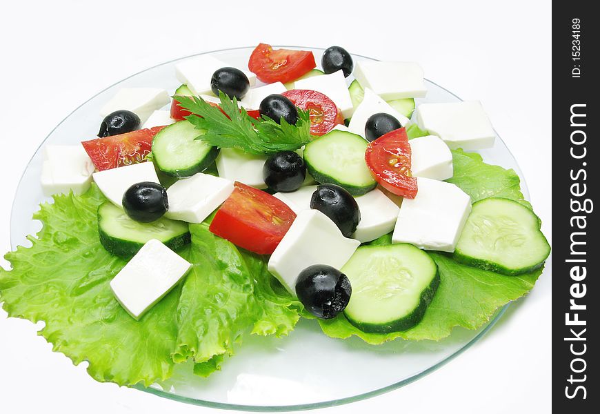 Greek salad with cheese olive and tomato