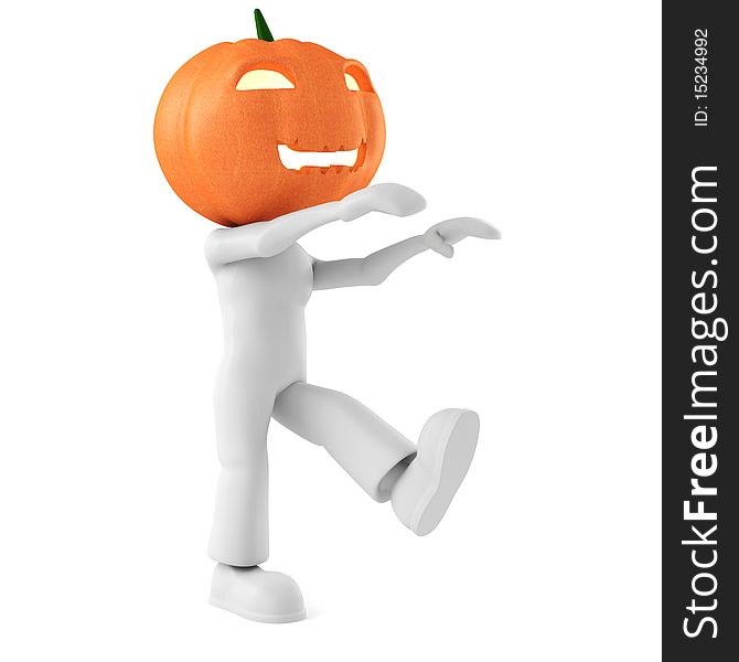 3d Man Holding A Pumpkin On White Background