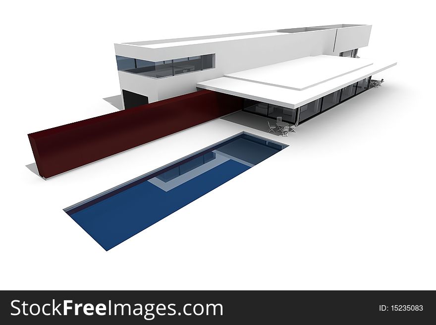 3d modern house, on white background