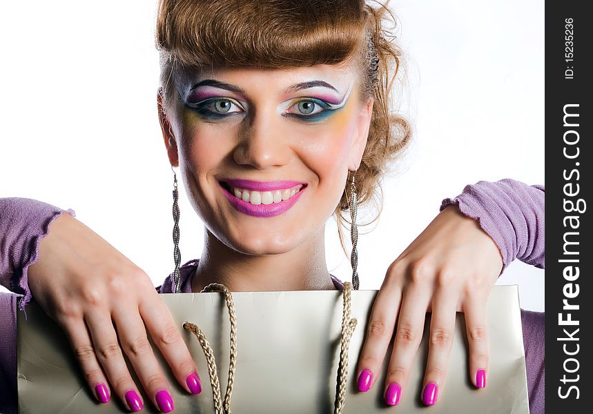 Beautiful girl with smile and with bag. Beautiful girl with smile and with bag