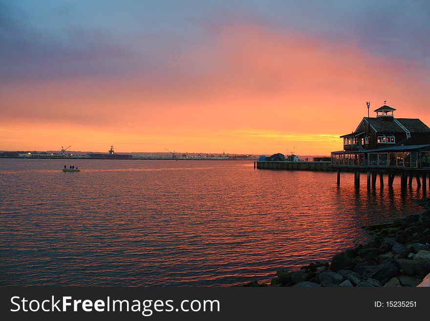 Seaport Village, California at sunset. Seaport Village, California at sunset