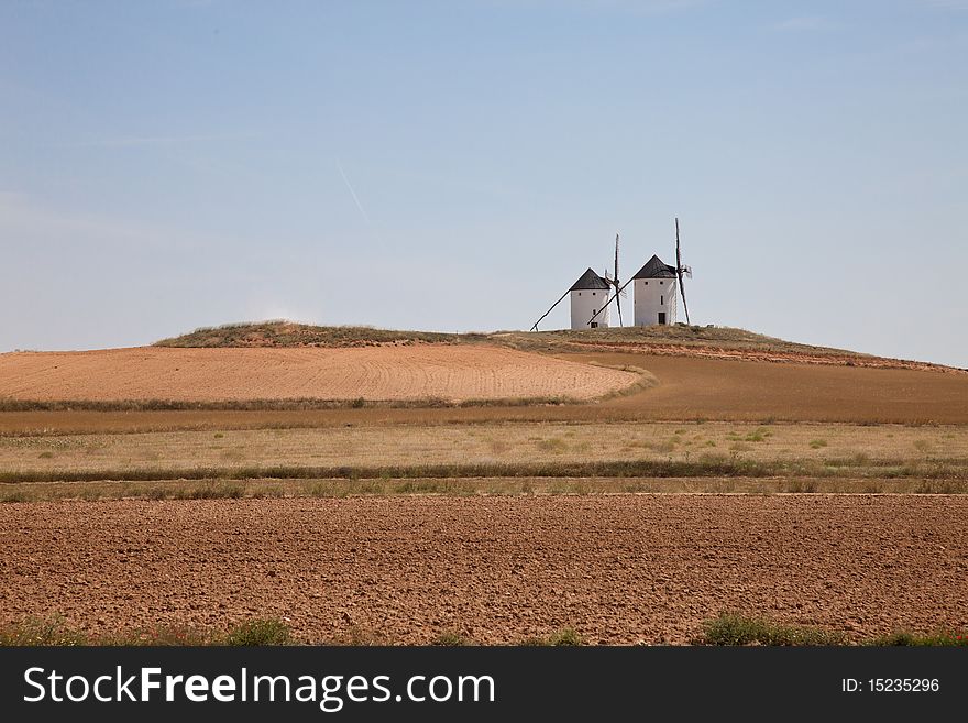 Windmills in Don Quixote's land: Castilla La Mancha, Spain. Windmills in Don Quixote's land: Castilla La Mancha, Spain.
