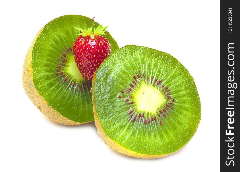 Kiwi and strawberry. It is isolated on white background.