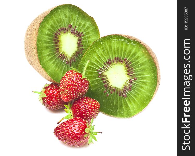 Kiwi and strawberry.It is isolated on white background.