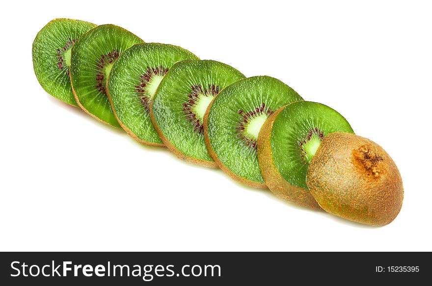 Juicy fruit kiwi cut with segments on white background