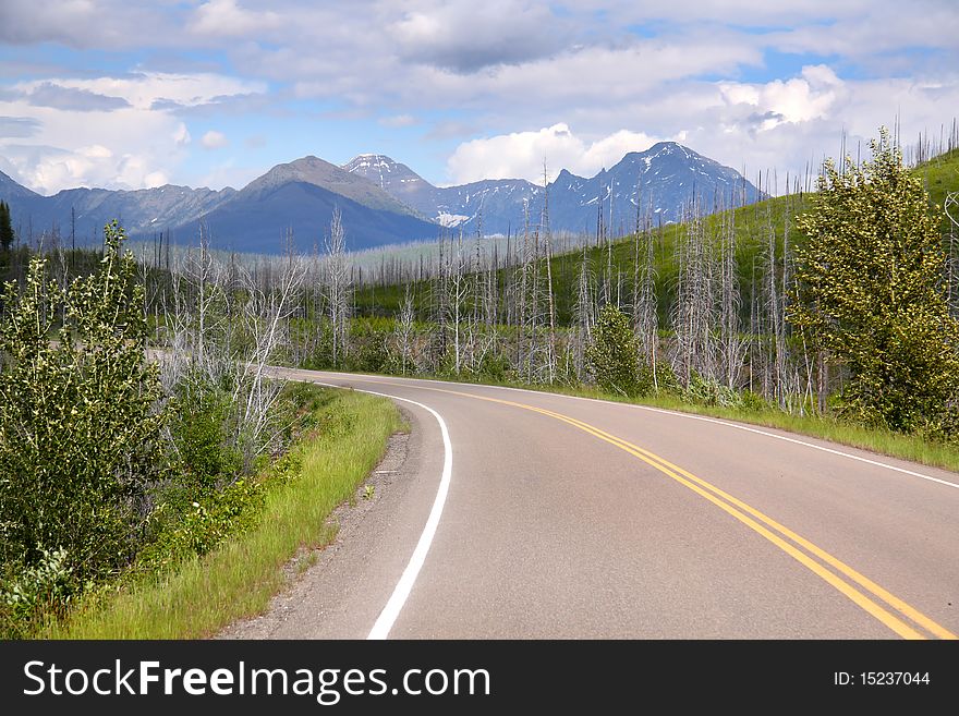 Scenic drive in Rocky mountains near Glacier national park