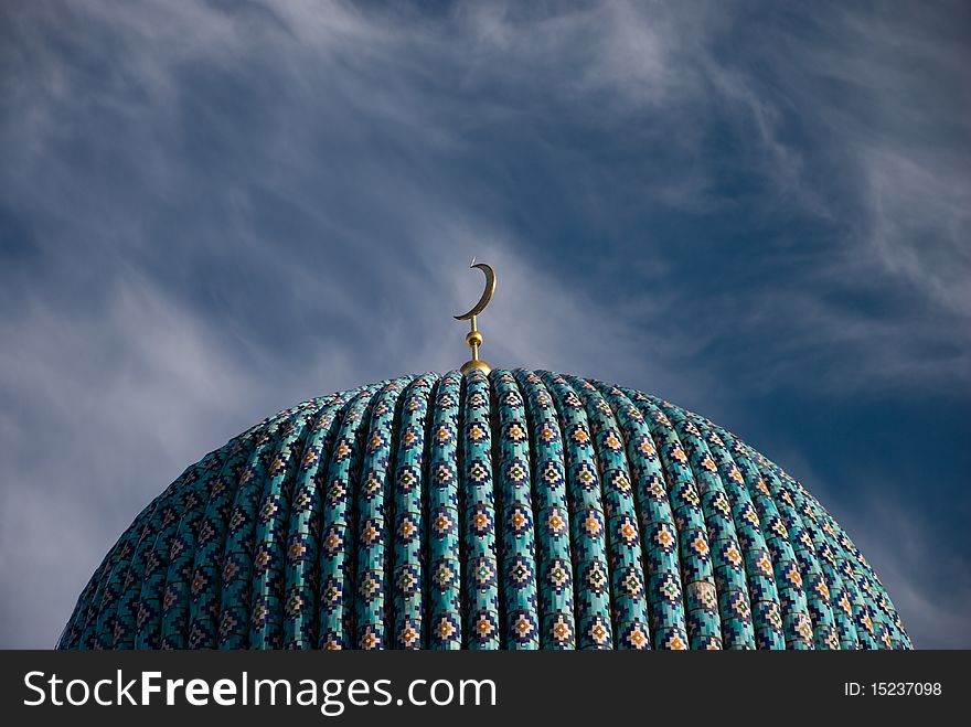 Fragment of the dome of mosque in S. Petersburg on sky background. Fragment of the dome of mosque in S. Petersburg on sky background