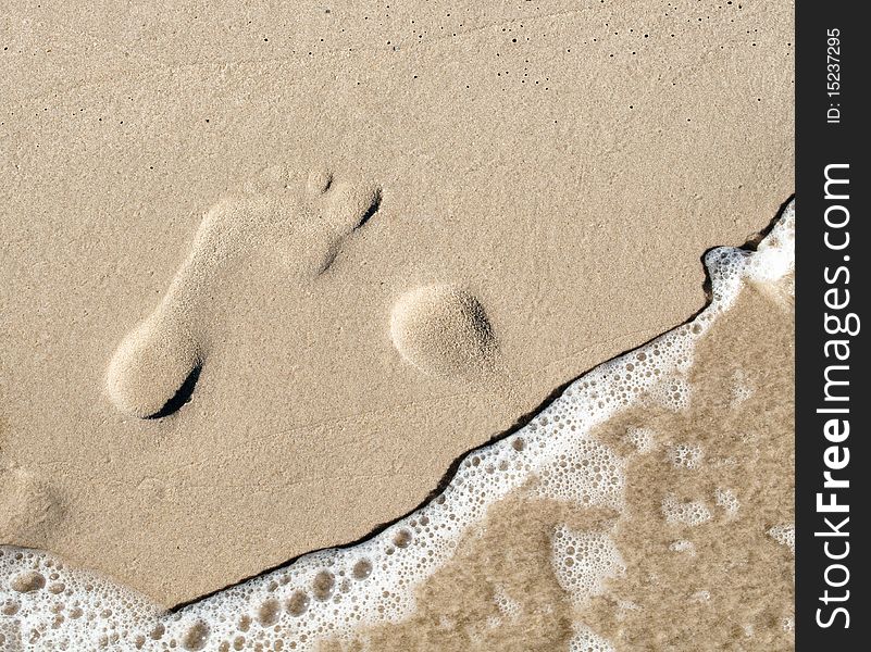 Footprint in the wet sand