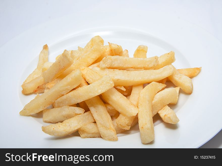 Heap of french fries on white background