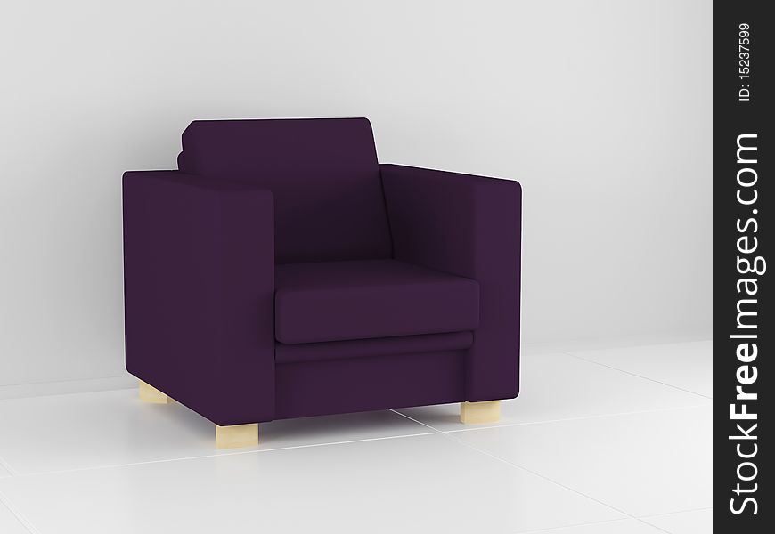 Modern violet sofa in the white room, 3D illustrations