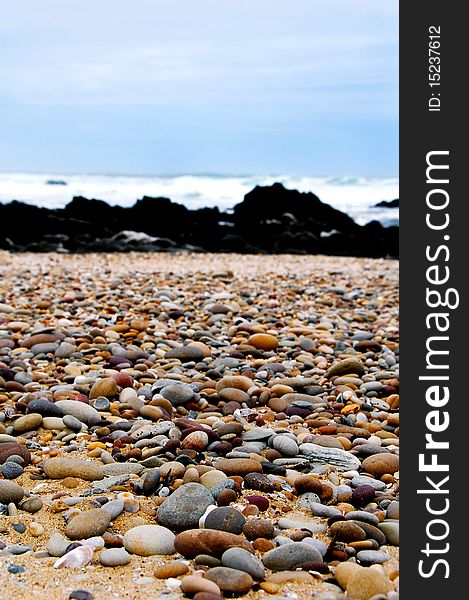 A rocky shoreline overlooking the ocean