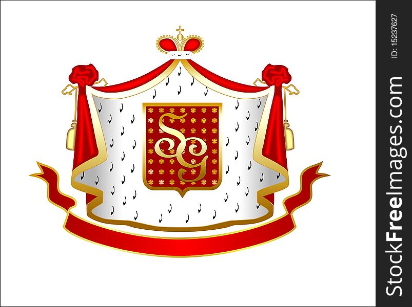 The family arms with a cloak and a crown. The family arms with a cloak and a crown