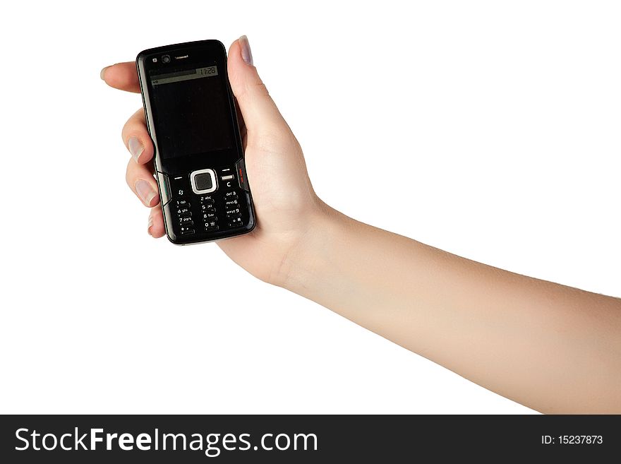 Human hand holding mobile phone. Human hand holding mobile phone