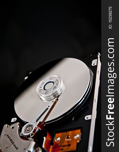 Open Hard Disk On A Black Background