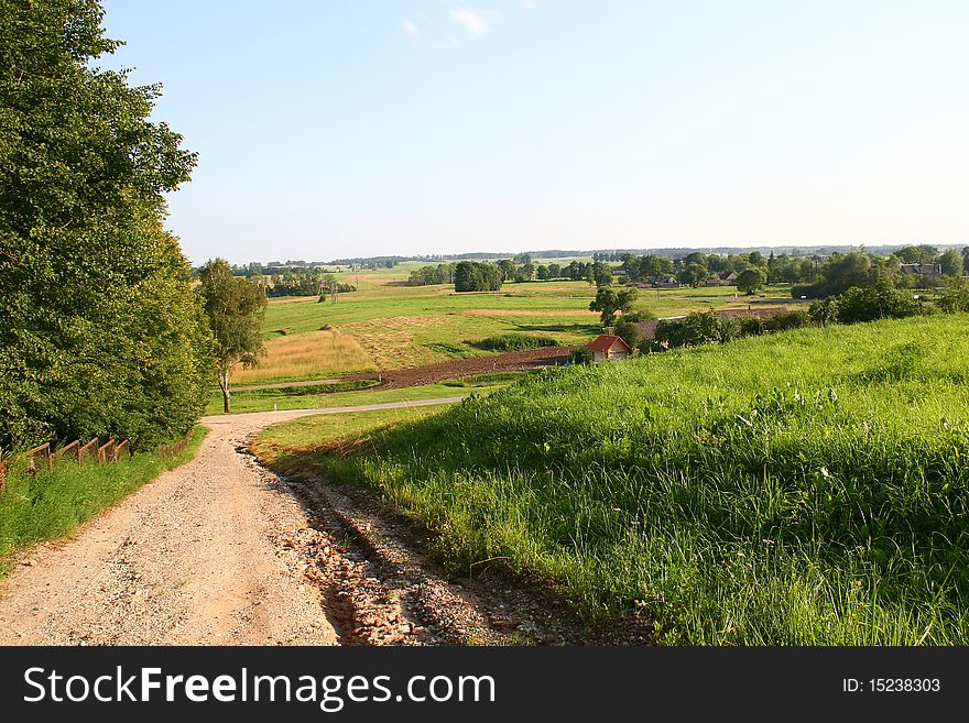 Traditional summer landscape in Lithuania in evening light. Traditional summer landscape in Lithuania in evening light